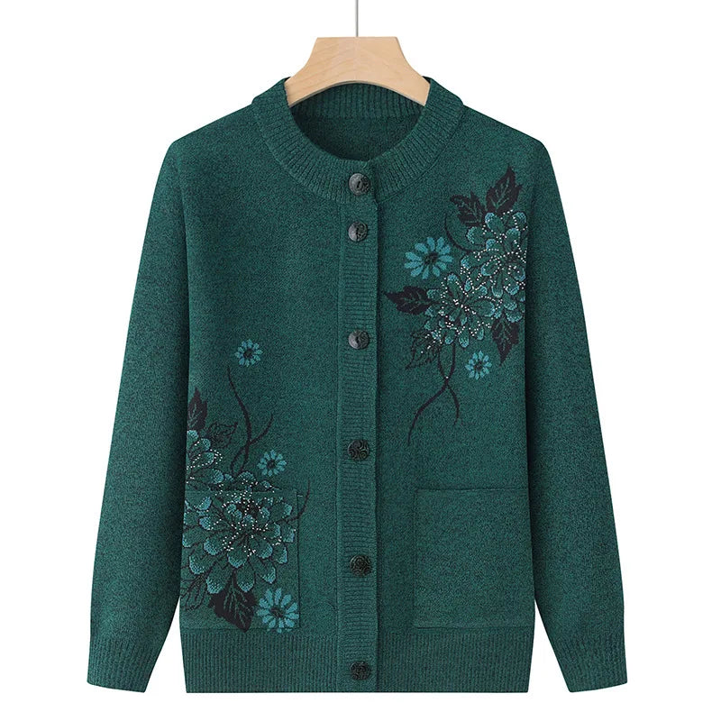 Koreanische frauen Kleidung Neue Stricken Woolen Gedruckt Strickjacke Mantel Mittleren Alters Mutter Strickwaren Tops Vintage Oma Pullover Jacke