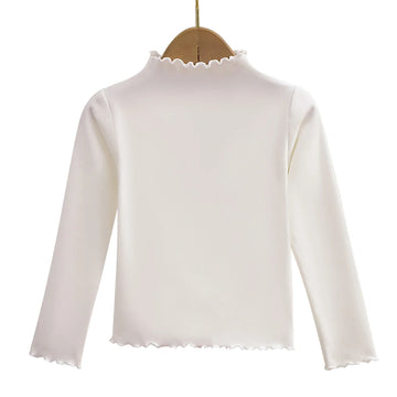 Herbst-Winter-Langarm-T-Shirt für Mädchen, einfarbig, mit Rüschenkragen, modisches, bequemes T-Shirt für den Alltag