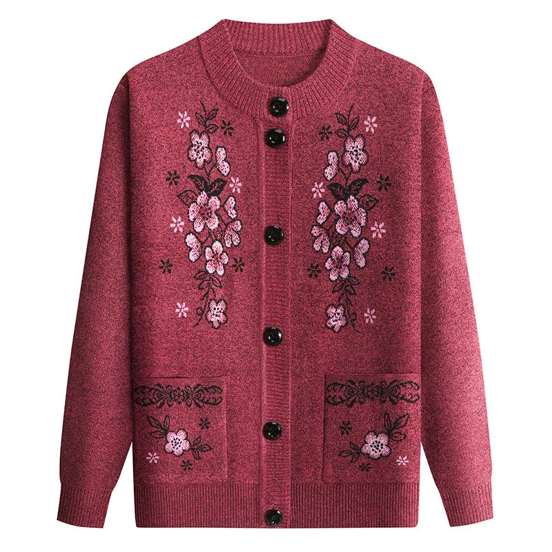 Dicke warme Oma Winter Pullover Strickjacke Frauen Kleidung mittleren Alters ältere Mutter Frühling Herbst Mantel stricken alte Dame Top XL-4XL