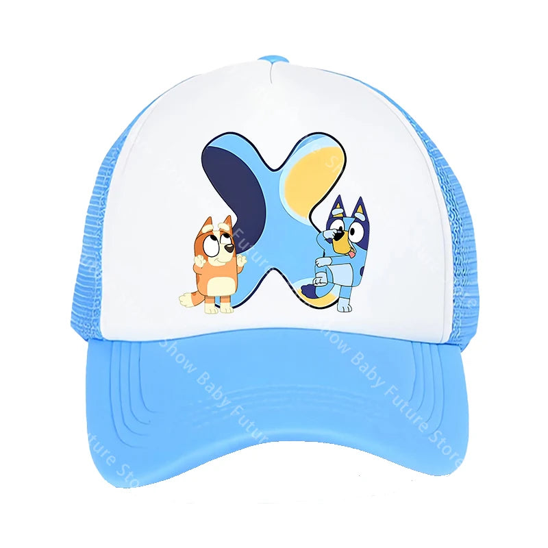Blueys Baseballkappen für Erwachsene, Jungen und Mädchen, Kawaii-Buchstaben, zwei Größen, atmungsaktive Sport-Mesh-Mütze, niedlicher Cartoon-Anime-Sonnenhut, Geschenke