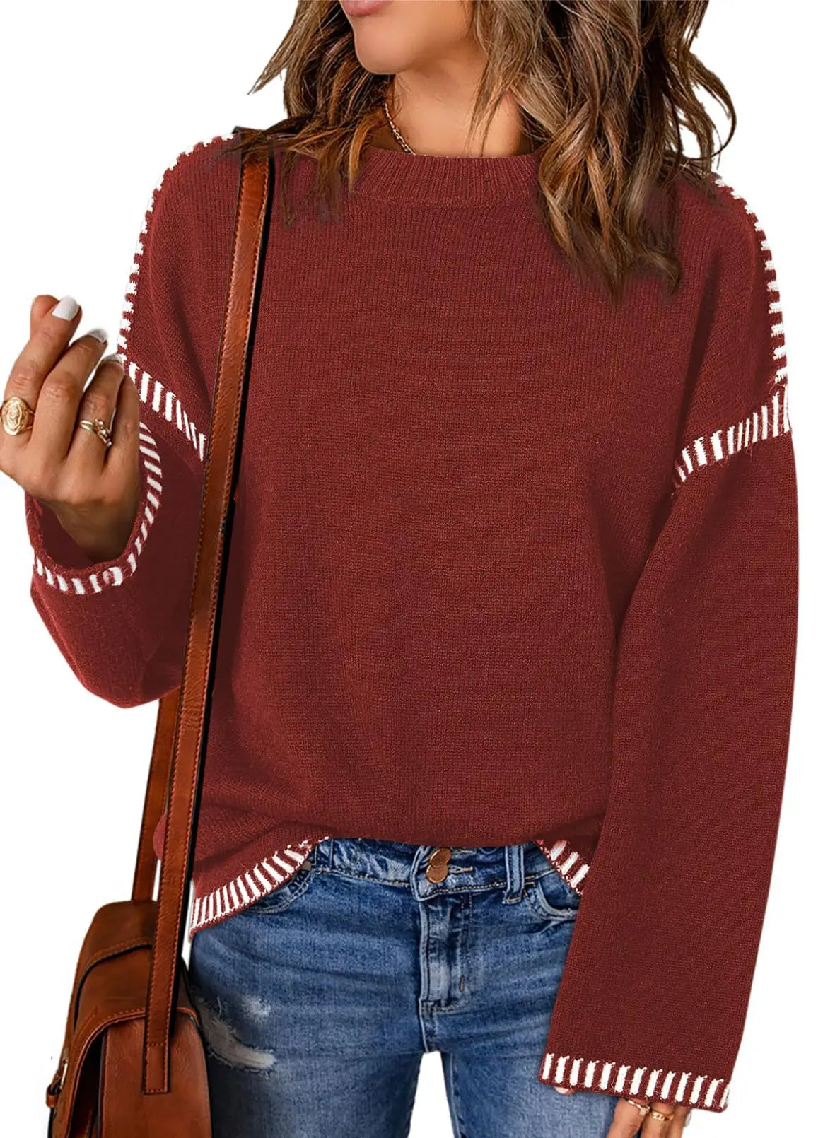 Strickwaren Damen Kleidung Sueter Roupas Femininas Damen Winter Strickpullover Rundhalsausschnitt Lose Lange Ärmel Herbst Mode 2025