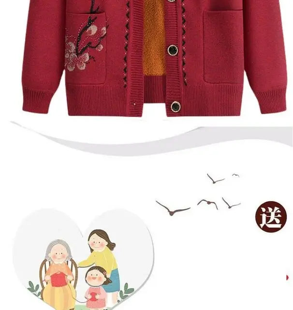 Oma Strickjacke Mittleren Alters und Ältere Frauen Pullover Mantel Frühling Herbst Warme Lange Ärmel Stricken Tops Mutter Geladen