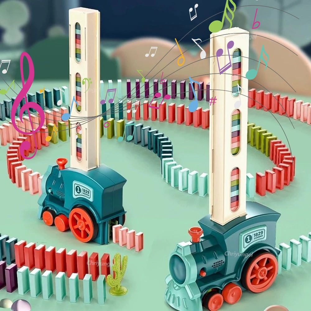 Domino-Zug für Kinder, automatisches Verleggen von Elektroautos, buntes Dominosteinen-Set, Ziegelblöcke, Kits, Spiele, Lernspielzeug, Geschenk für Mädchen und Jungen
