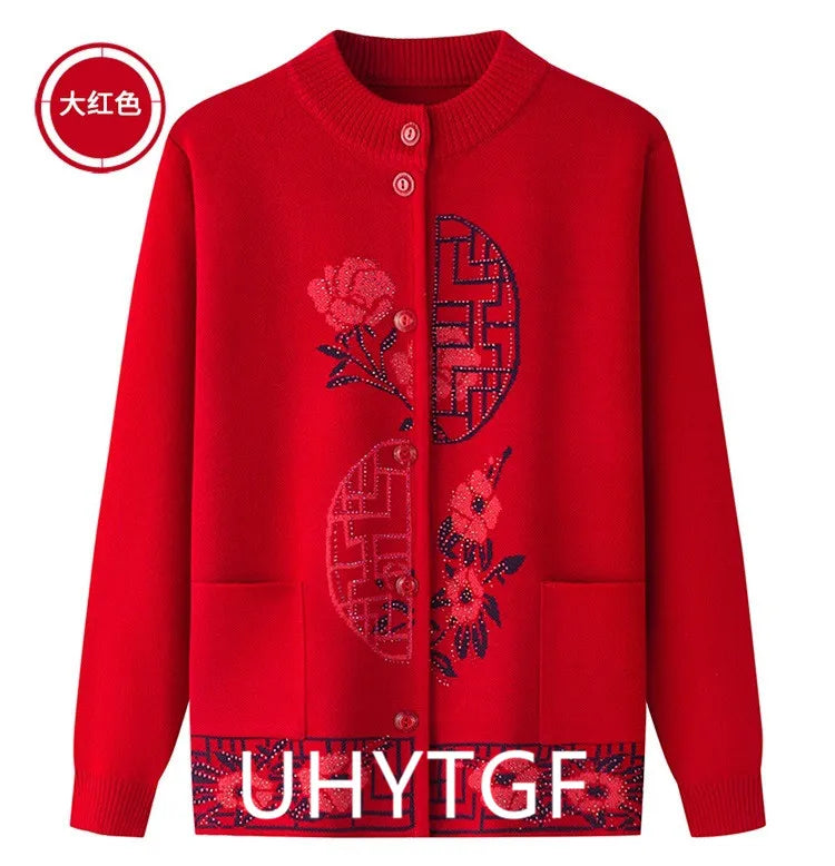 2025 Oma Pullover Frauen Frühling Herbst Pullover Mantel Mutter Strickjacke Für Frau Samt Strickwaren Weibliche Kleidung 5XL 2898
