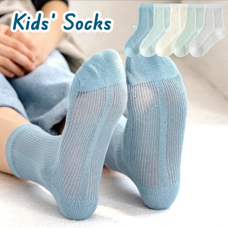 5 Paar Babysocken, Sommer-Baumwollsocken, dünne Netzsocken, für Jungen und Mädchen, Frühlingssocken, einfarbig