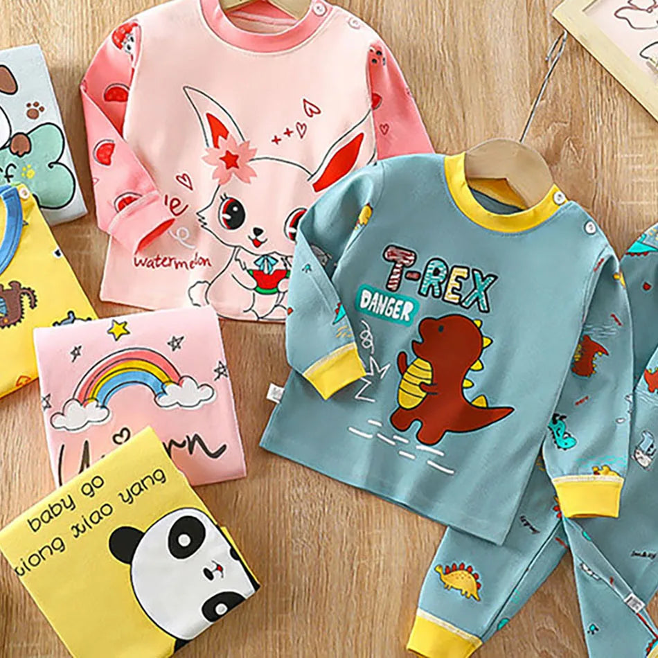 Baumwolle Kinder Pyjamas Set für Jungen Mädchen Herbst und Winter Cartoon Schlafen Loungewear Kinder Nacht Nachtwäsche Hause Tragen Kleidung