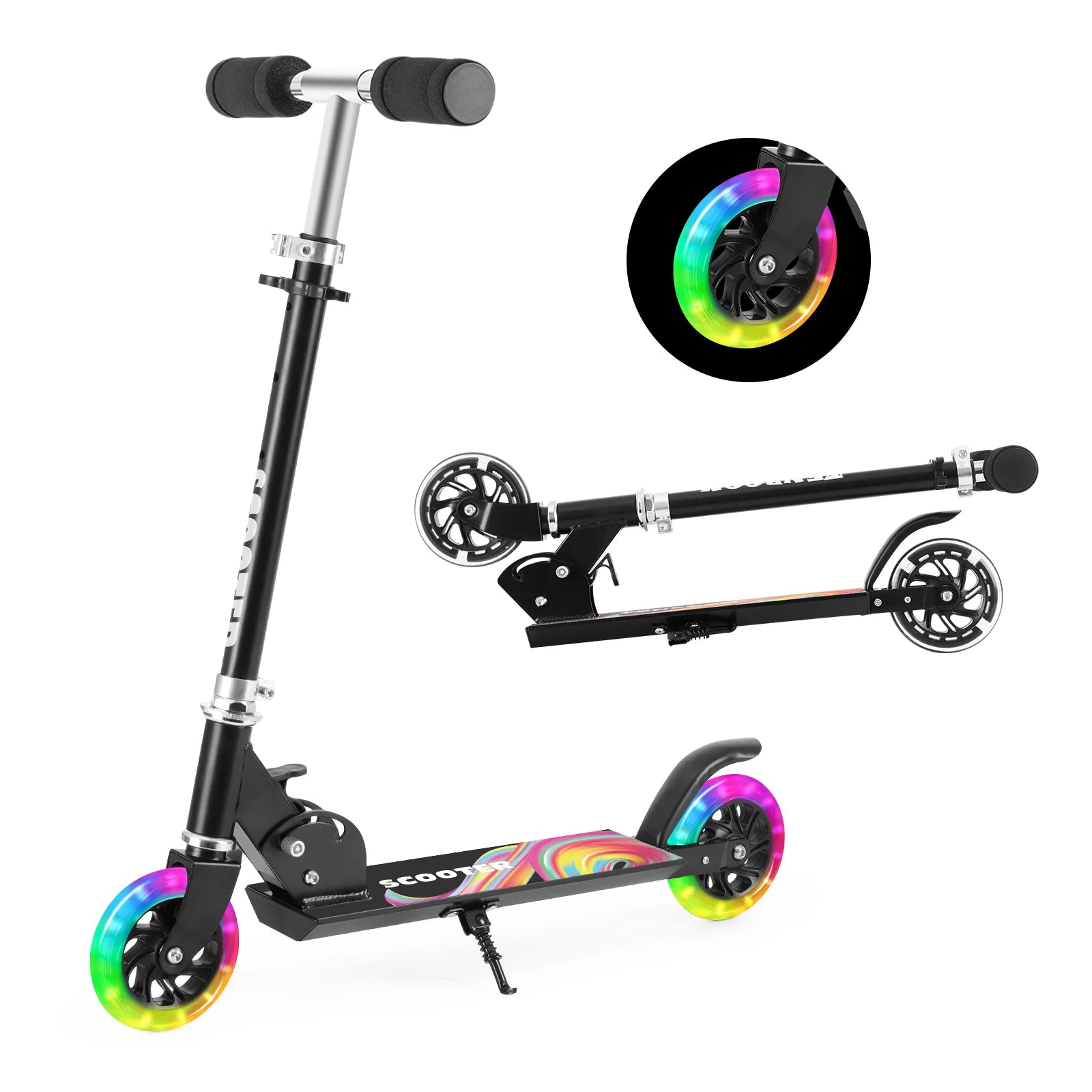 Roller für Kinder im Alter von 6-12/3-5 Jahren, faltbar und höhenverstellbar, LED-Leuchtrollen, maximale Belastung 50 kg.