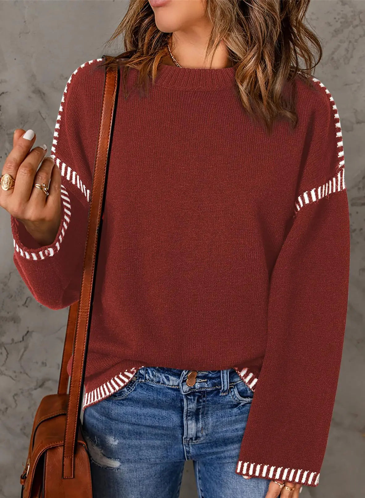 Strickwaren Damen Kleidung Sueter Roupas Femininas Damen Winter Strickpullover Rundhalsausschnitt Lose Lange Ärmel Herbst Mode 2025