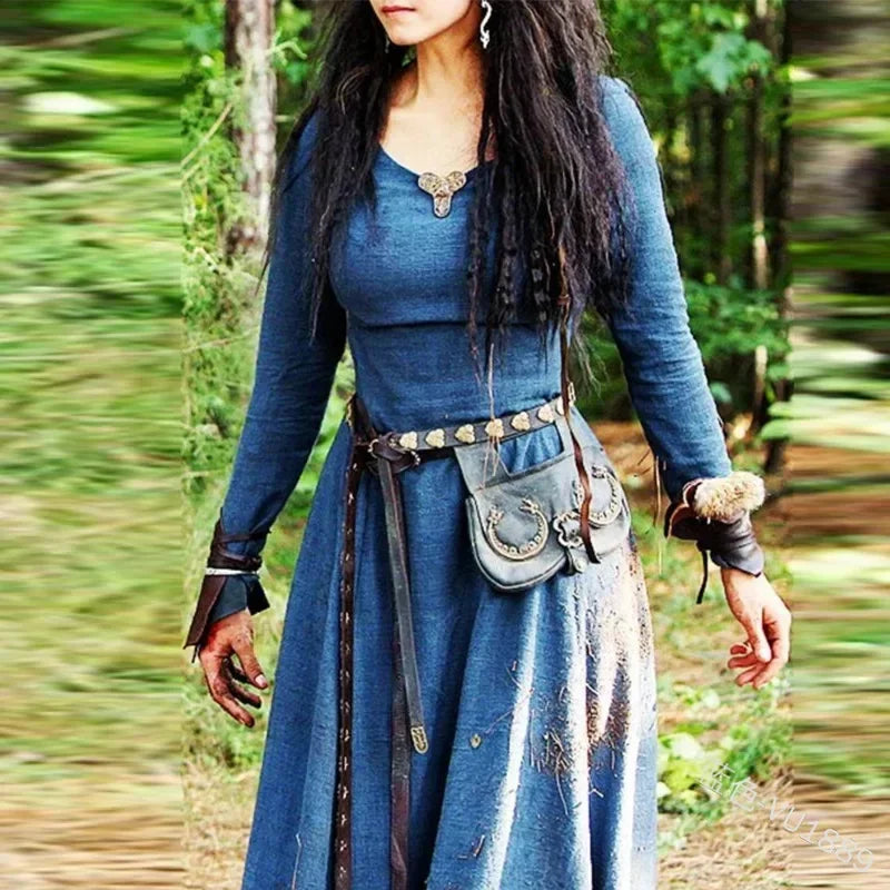 LisdinoMedieval Kleid Frauen Langarm Maxi Robe Vintage Fee Elfen Kleid Renaissance Keltische Viking Gothic Cosplay Kostüme