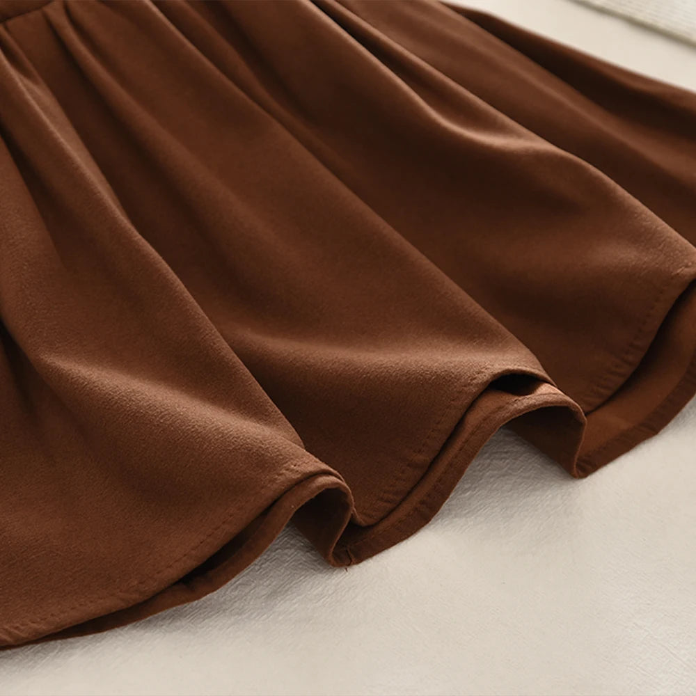 Khaki Mode Herbst Winter Neue 3-7 Jahre Alte Mädchen Rundhals Langarm Bogen Top + Falten rock Zwei Stück Set Koreanische Version
