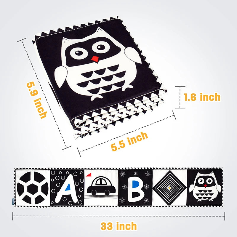 Baby-Stoffbuch, Spielzeug, Schwarz, Weiß, Aktivität, sensorische Bücher, Babys, Kinder, frühe Entwicklung, Montessori-Spielzeug, 0–12 Monate, Kleinkind-Geschenke