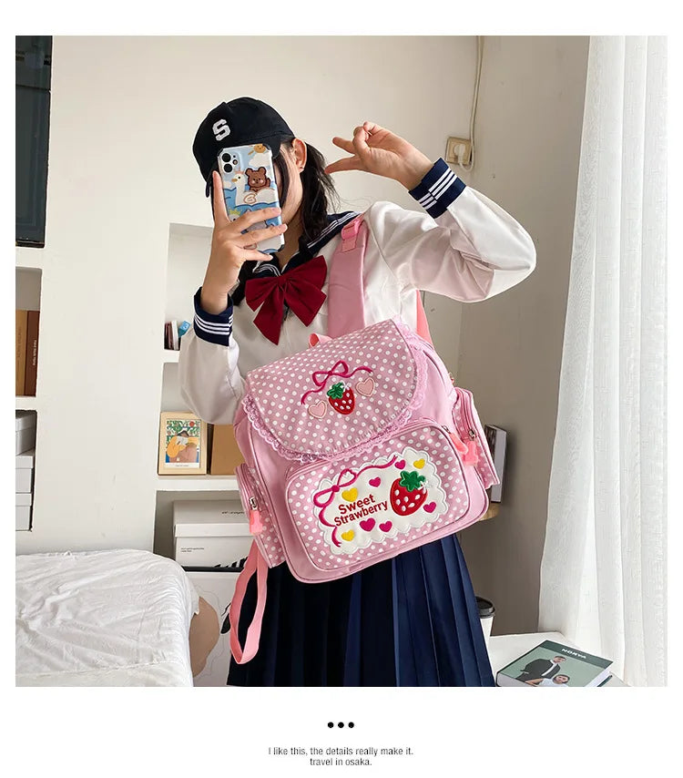 Strawberry Embroidered Backpack