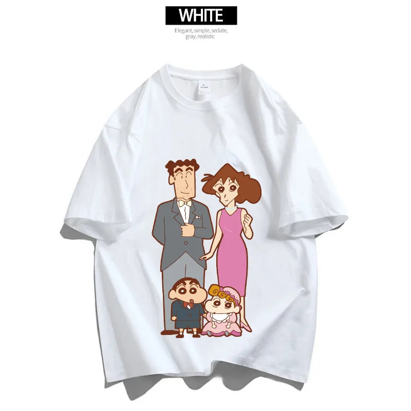 Crayon Shin-chan Dad Mom T-Shirt Kids Tops Adults Boy Girl Summer Parent-Child Clothes T-Shirt Family Partner Look Anime Gift