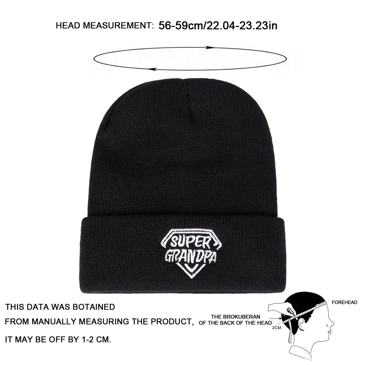 Unisex SUPER GRANDPA Diamant-Stickerei Mützen Herbst Winter Warme Beanie-Mützen für Damen und Herren