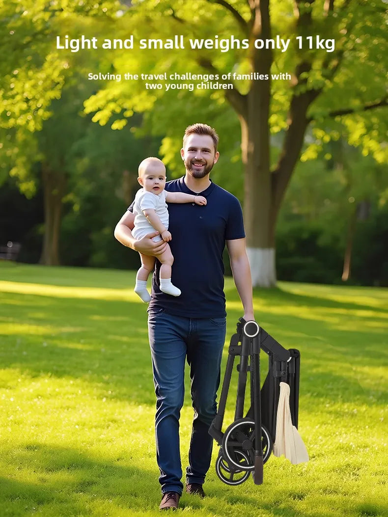 Integrierter Hochansicht-Kinderwagen für zwei Babys, kann sitzen oder liegen, ultraleichter, tragbarer, faltbarer Outdoor-Reisewagen