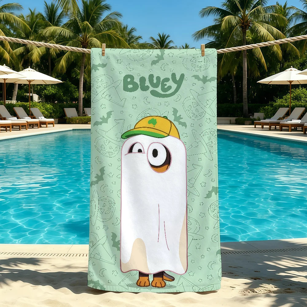Cartoon Cute B-Bluey-ES Handtuch für Outdoor-Camping, Strandtuch, super saugfähiges, schnell trocknendes Sommerhandtuch
