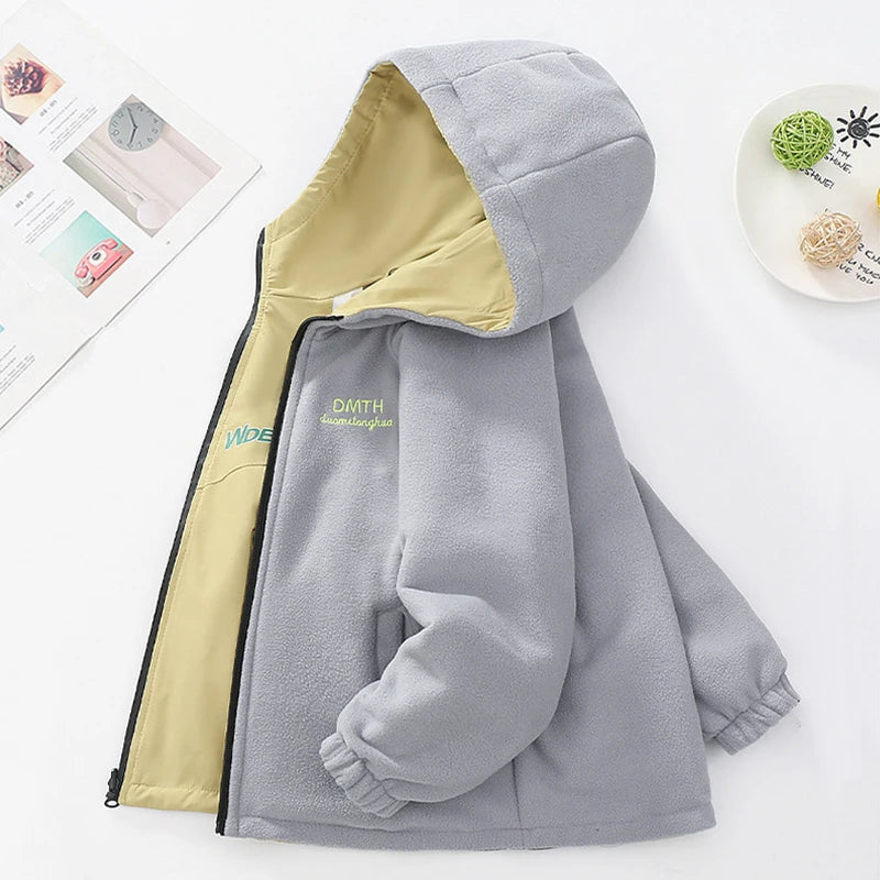 2025 neue Herbst Winter Jungen Fleece Jacke Doppelseitige Tragen Kind Winddicht Oberbekleidung Mantel für 4-14 Jahre Teenager Outdoor Kleidung