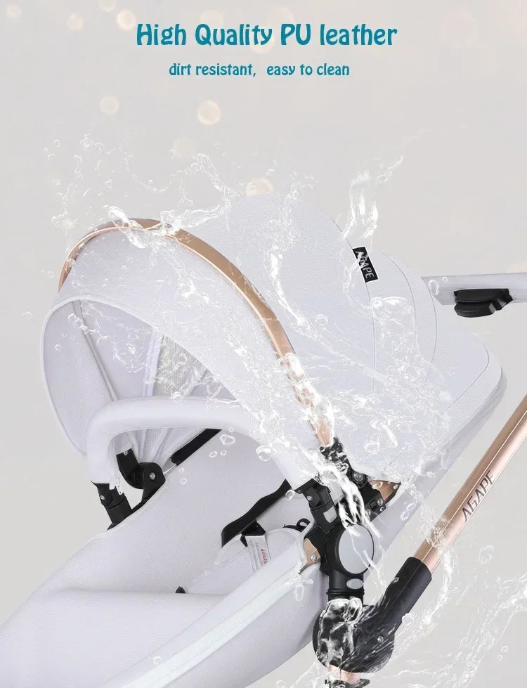 Kinderwagen 3in1 mit abnehmbarem Korb im Autositz. Hochformatige Eierschale aus PU-Leder, Babywagen, Luxuswagen für Babyautos