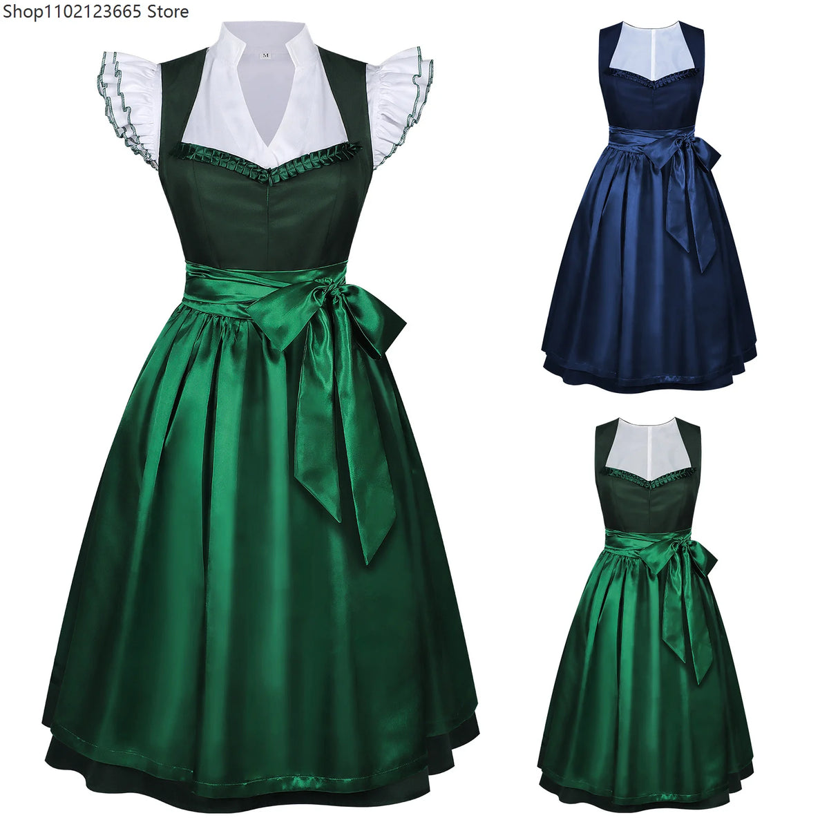 Damen-Dirndlkleid im mittelalterlichen Stil, deutsches Oktoberfest- und bayerisches Kleid mit Oberteil und Schürze, Kostüm für Halloween, Übergrößenkleid