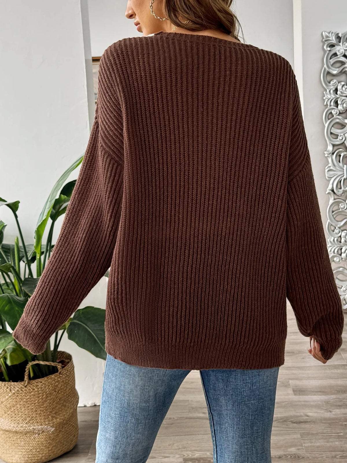 Frauen Invierno Pull Automne Femme Modische V-ausschnitt Lange ärmeln Lose Einfarbig Spleißen Pullover Pullover Herbst Modus Damen