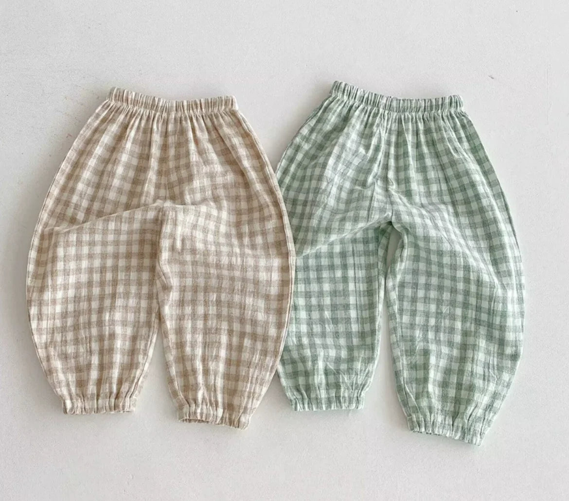 Frühling Sommer Jungen Gestreifte Weite Hosen Baby Mädchen Vintage Lässige Leinen-Baumwoll-Harlan-Hosen Kinder Schnürhose Kinderkleidung