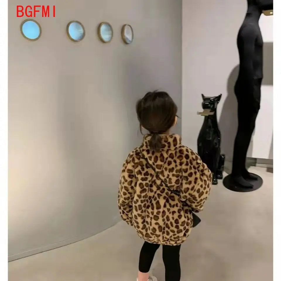 Faionable Fleece-Reißverschluss für Kinder, Jungen, Teenager, Mädchen, Herbst-Winter, Leoparden-Kleidung, weiche Polyester-Oberbekleidung, verdicktes Baumwollfutter