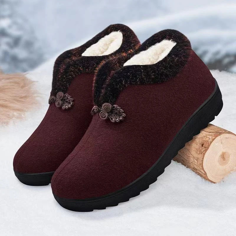 Neue Winter-Damenschuhe im Nordost-Stil, warme Baumwollschuhe, dick gefüttert mit Fleece, rutschfest, weiche Sohle, bequem für ältere Mütter und Großmütter, kältebeständig.
