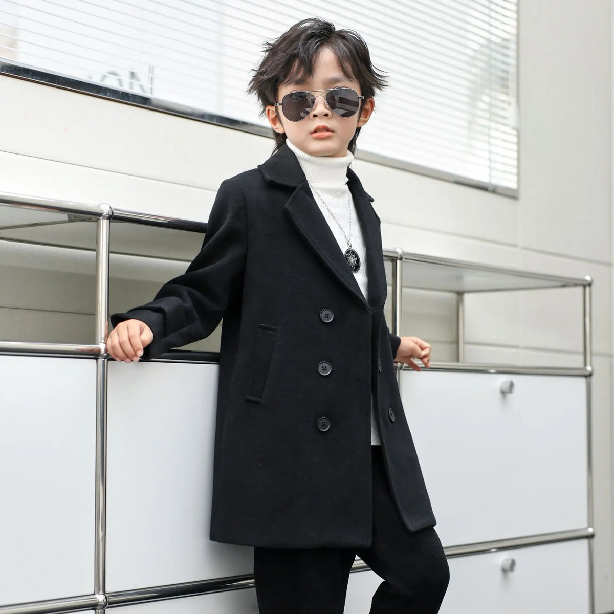 Teen Jungen Wolljacke Herbst Winter Neue Lange Stil Einfarbig Dicke Warme Revers Trenchcoat Für 3-10Y Kinder Hübsche Oberbekleidung