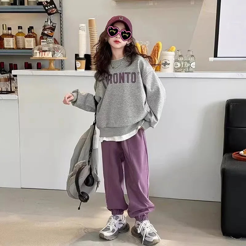2026 Herbst Winter Mädchen Kleidung Set: Kapuzen-Sweatshirt mit Buchstaben-Print + Hose mit Knöchelbündchen für Teenager und Kinder von 4, 8, 9, 10, 12, 15 Jahren
