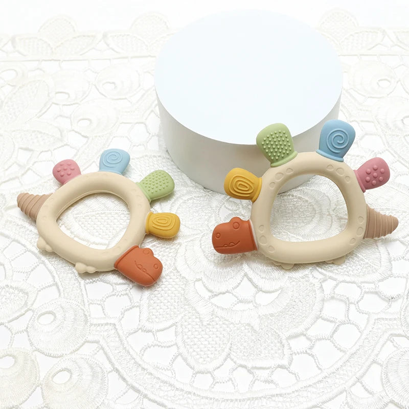 Baby-Dinosaurier-Silikon-Beißspielzeug, BPA-frei, leicht zu greifen, Säuglingspflege, Beißring, Kauspielzeug für Neugeborene, Geschenk, Babyzubehör