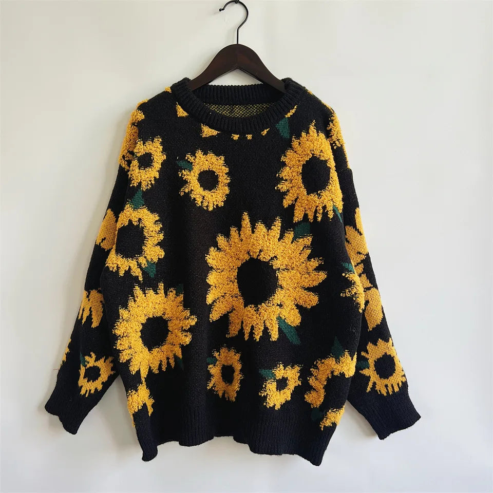 Damen Herbst Pullover Damen Mode Rundhalspullover mit Blumendruck, vielseitig einsetzbar für Herbst und Winter Herbst Pullover Damen