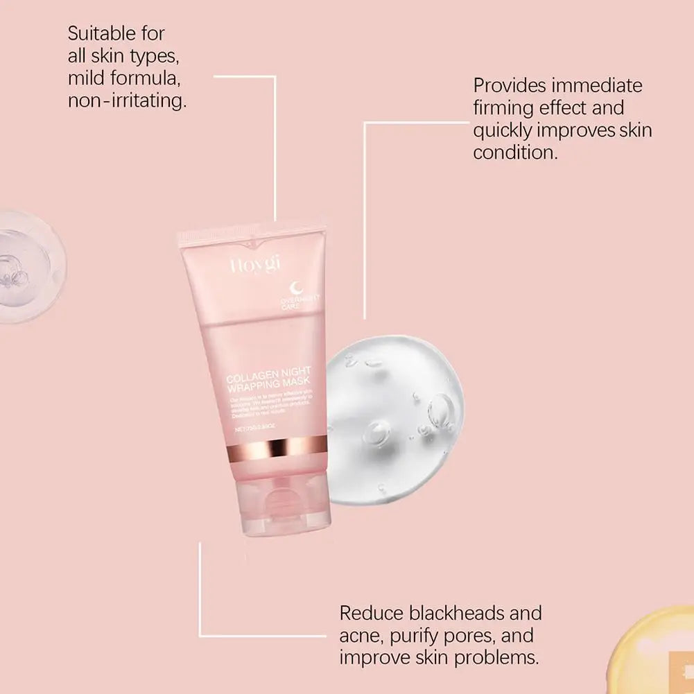 Collagen Overnight Wrapping Peel Off Gesichtsmaske, koreanische Collagen Night Wrapping Mask spendet tief Feuchtigkeit, Nachtpflegemaske, Creme, 75 ml