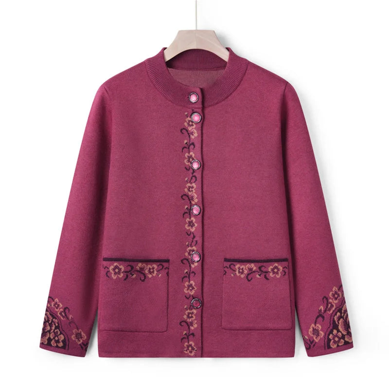 Knöpfe Langarm Mutter mittleren Alters verdicken Strickjacke Pullover Top Oma Wolle Strick mantel Herbst Winter Damen bekleidung