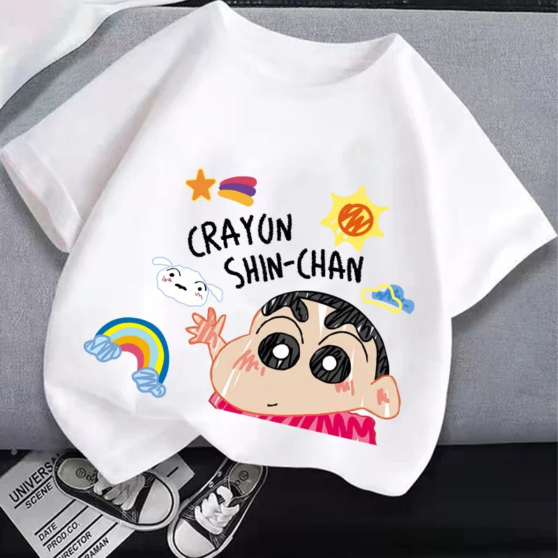 Crayon Shin-chan Dad Mom T-Shirt Kids Tops Adults Boy Girl Summer Parent-Child Clothes T-Shirt Family Partner Look Anime Gift