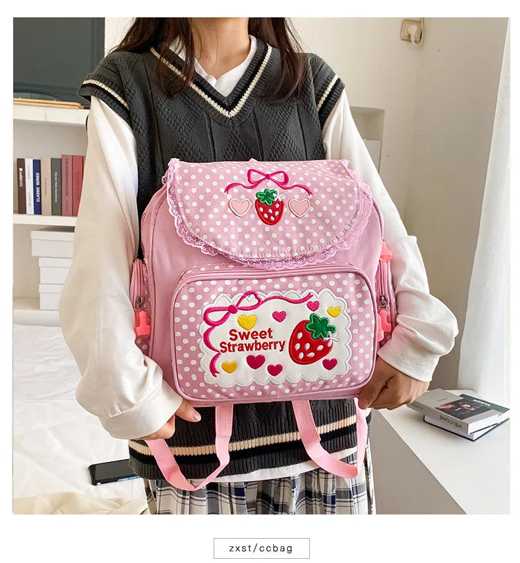 Strawberry Embroidered Backpack