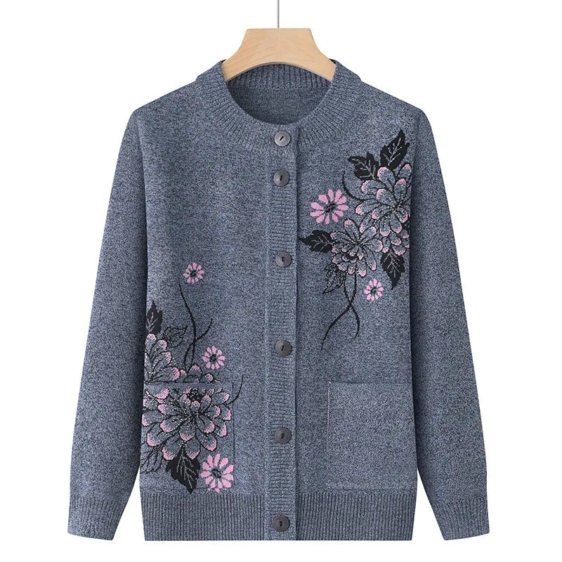 Koreanische frauen Kleidung Neue Stricken Woolen Gedruckt Strickjacke Mantel Mittleren Alters Mutter Strickwaren Tops Vintage Oma Pullover Jacke