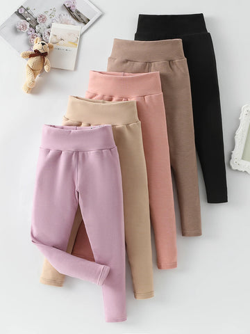 3/1-teiliges Set für Herbst und Winter, Kinder, einfarbig, mittelhohe Taille, dicke Leggings, Jungen und Mädchen, Fleece, warme Freizeithose
