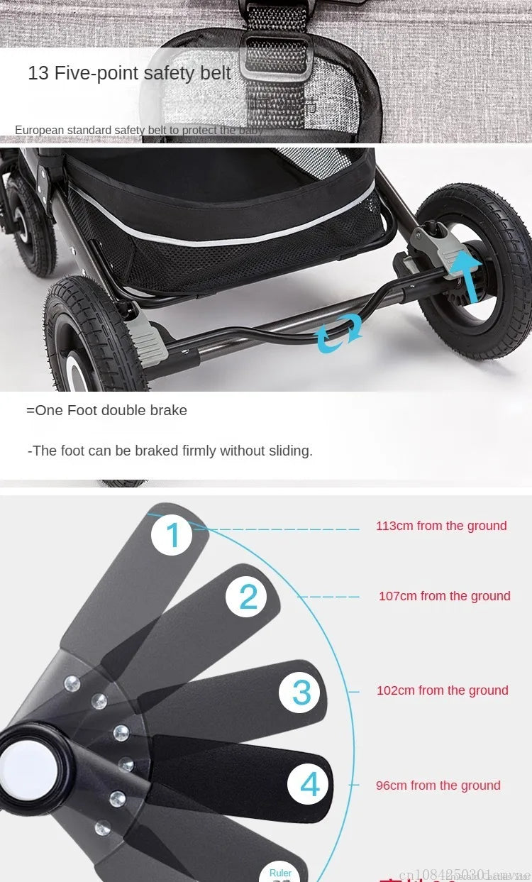 3-in-1-Kinderwagen, klappbar, beidseitig nutzbar, für alle Jahreszeiten, Kinderwagen, Babykutsche, hohe Sitzposition, für Neugeborene, Reisen