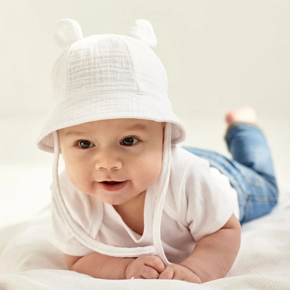 Musselin Baby Sommer Hut Neugeborenen Kappe Baumwolle Baby Sonnenhüte für Mädchen Jungen Säugling Eimer Hut für Kleinkind Zubehör 3-12M
