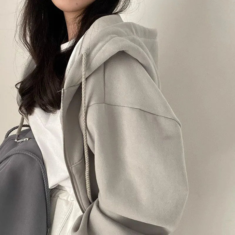 Herbst Winter Mit Kapuze Hoodies Frauen Casual Streetwear Zip Up Sweatshirts Langarm Jacken Harajuku Y2K Crop Tops Kapuze Hemd