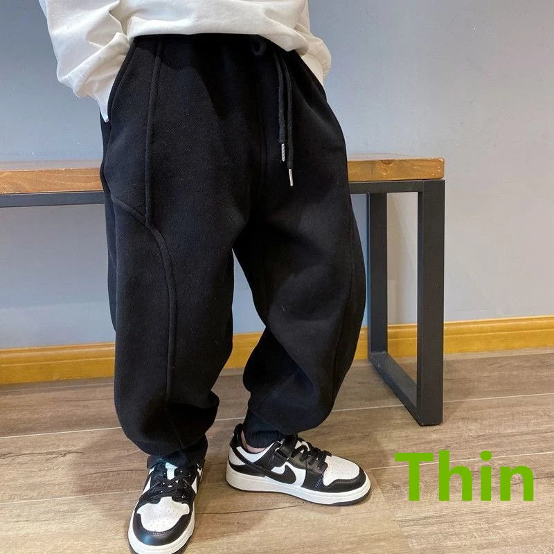 4-12Y Frühling Herbst Kinder Einfarbig Lose Sweatpant Teen Jungen Knöchel Länge Hose Winter Jogger Junge Elastische Taille Sport hosen