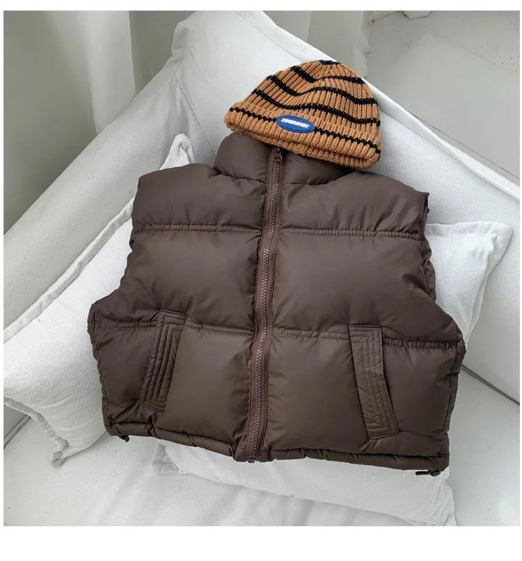 Herbst Winter Neue Jungen Mädchen Weste Einfarbig Dicke Warme Daunen Baumwolle Zipper Weste Für 3-12 Jahre Teen kinder Casual Oberbekleidung