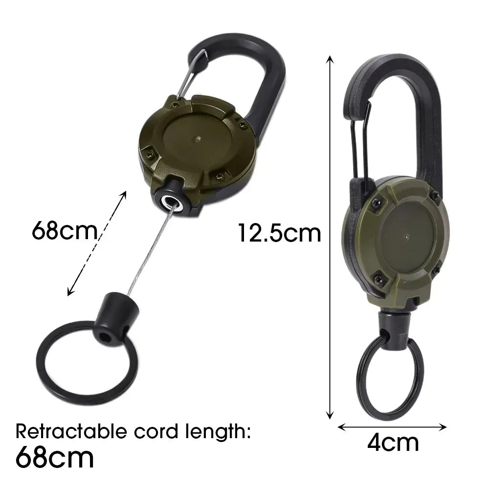 Einziehbare, robuste Zugrolle, Karabiner, Schlüsselanhänger, starkes Stahldrahtseil, Schnalle, Federschlüsselanhänger, Outdoor, sportliches Schlüsselanhänger-Werkzeug