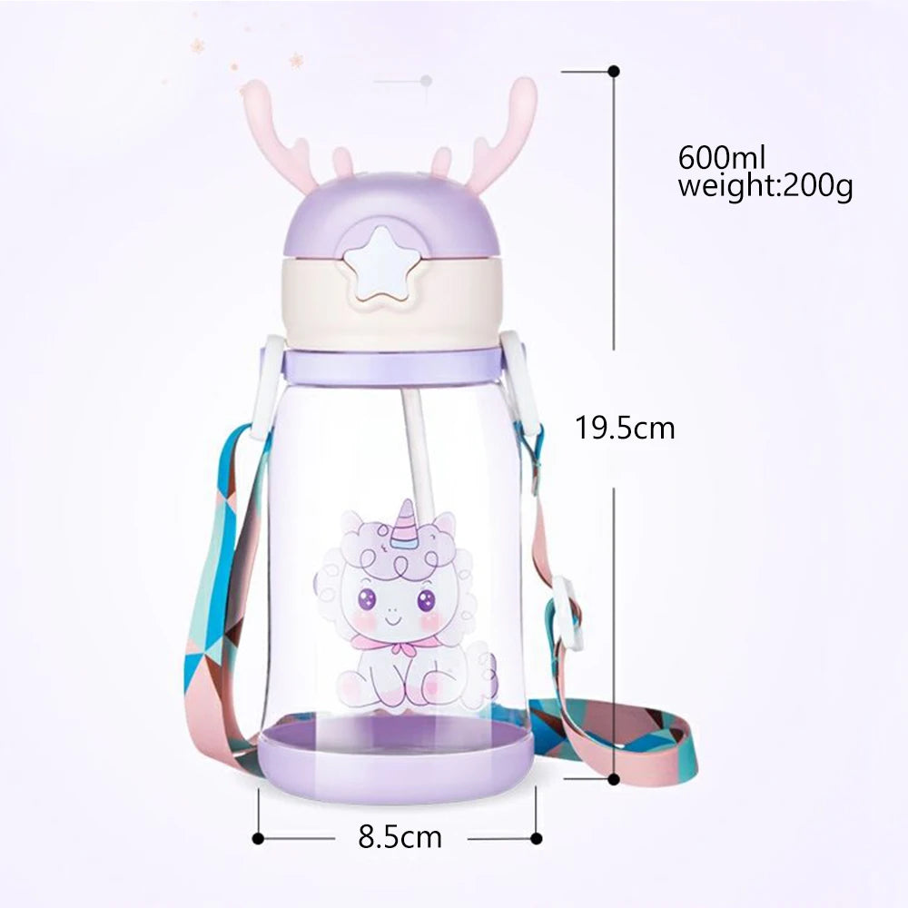 600 ml Geweih Kreative Cartoon Baby Fütterung Tassen Tragbare Kinder Sippy Tasse Auslaufsichere Wasser Flaschen kinder Drink