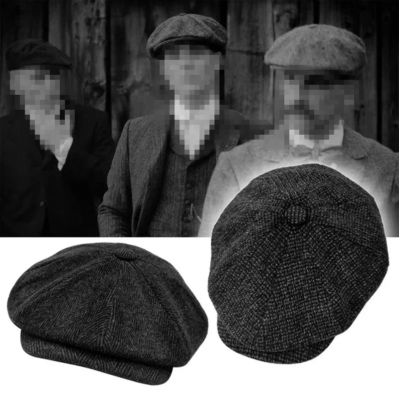 Retro Newsboy Caps für Herren, achteckige Hüte, britische Malerhüte, Herbst-Winter-Baskenmützen, Fischgrätmuster-Flatcaps, Hip-Hop-Baskenmützen, Gorras