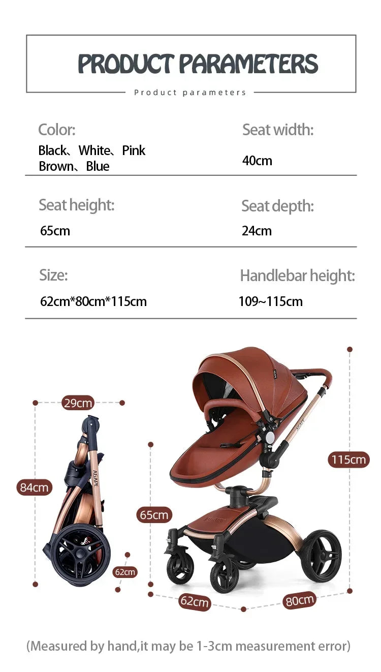 Kinderwagen 3in1 mit abnehmbarem Korb im Autositz. Hochformatige Eierschale aus PU-Leder, Babywagen, Luxuswagen für Babyautos