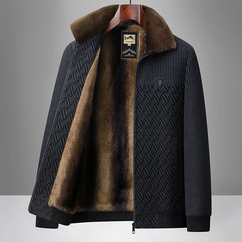 2025, Herren-Jacke aus Wollmischung, Herren-Plüsch-verdickte Chenille-Baumwollkleidung, Papa-Kleidung, warmer Opa-Baumwollmantel