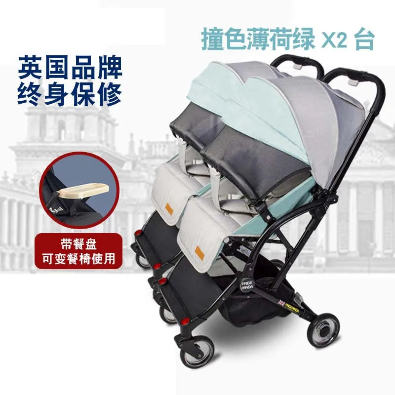 Kinderwagen für Neugeborene, leicht, faltbar, abnehmbar, sitzend und liegend, High-View-Baby-Doppelkinderwagen