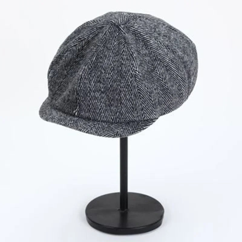 Retro Newsboy Caps für Herren, achteckige Hüte, britische Malerhüte, Herbst-Winter-Baskenmützen, Fischgrätmuster-Flatcaps, Hip-Hop-Baskenmützen, Gorras