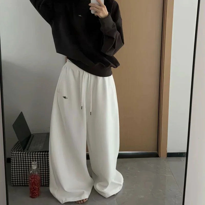 Amerikanischen Retro Hip-Hop Übergroßen Frau Schwarz Casual Jogginghose Koreanische Streetwear Lose Jogging Hosen Hohe Taille Breite Bein Hosen